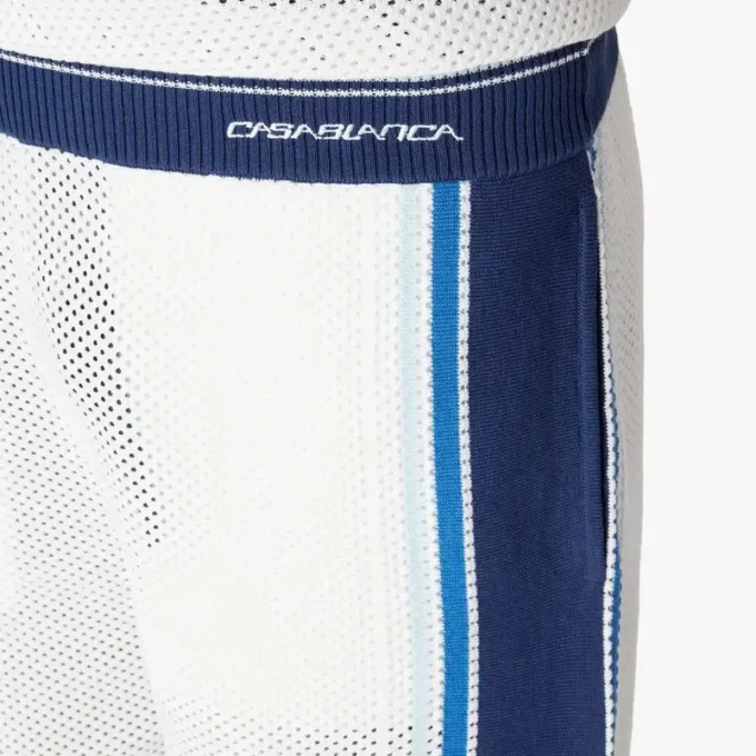 White & Blue Striped Mesh Track Shorts White & Blue Striped Mesh Track Shorts