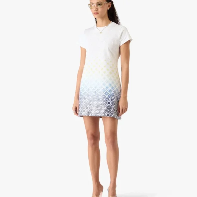 White Gradient Monogram T-Shirt Dress