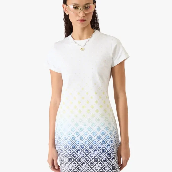 White Gradient Monogram T-Shirt Dress