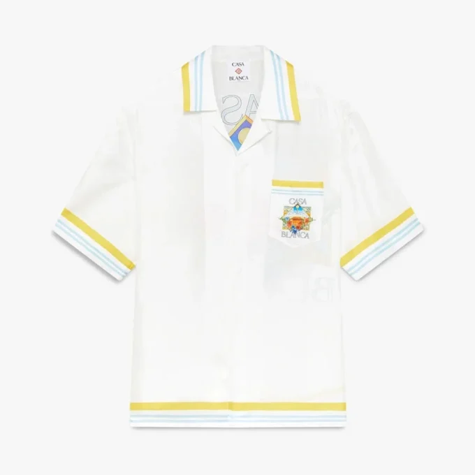 White Tennis Landscape Short Sleeve Silk Shirt White Tennis Landscape Short Sleeve Silk Shirt