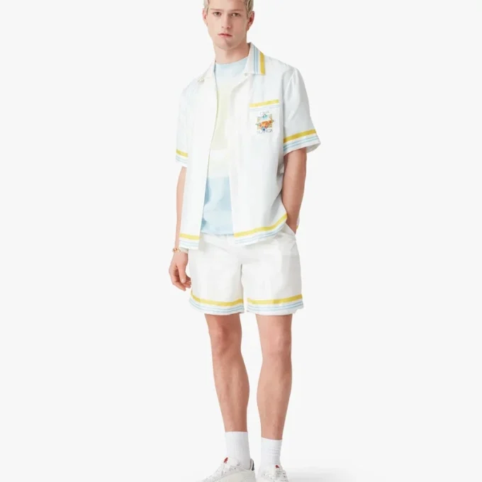 White Tennis Landscape Short Sleeve Silk Shirt White Tennis Landscape Short Sleeve Silk Shirt