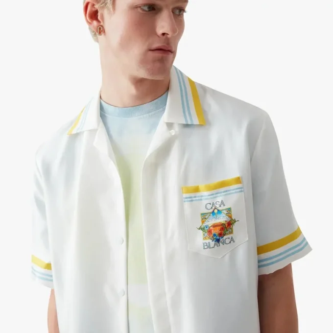 White Tennis Landscape Short Sleeve Silk Shirt White Tennis Landscape Short Sleeve Silk Shirt
