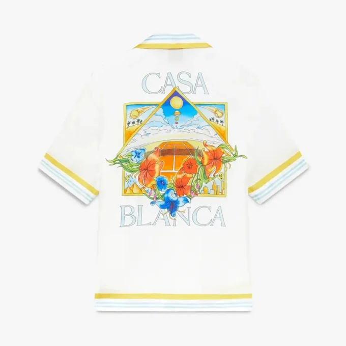White Tennis Landscape Short Sleeve Silk Shirt White Tennis Landscape Short Sleeve Silk Shirt