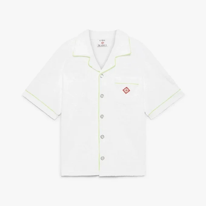 White Towelling Monogram Short Sleeve Shirt
