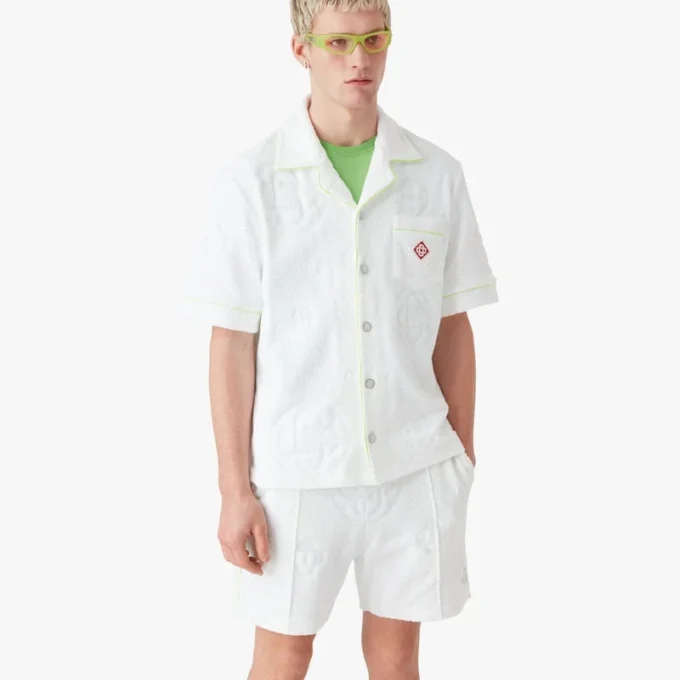 White Towelling Monogram Short Sleeve Shirt