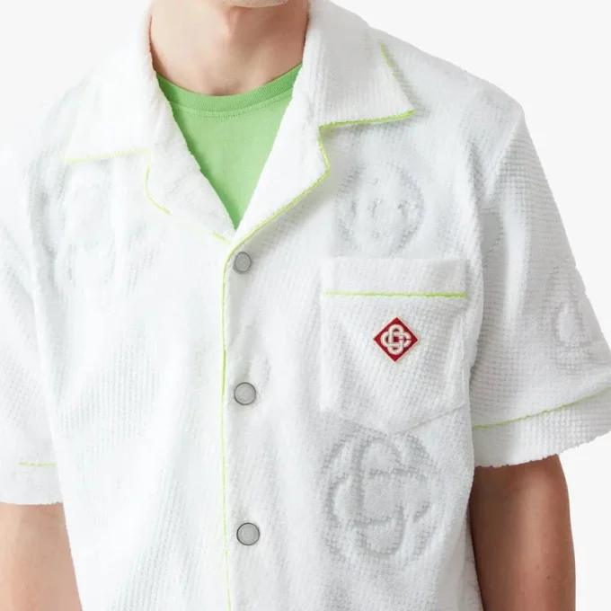 White Towelling Monogram Short Sleeve Shirt