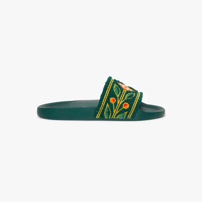Women’s Green Embroidered Terry Slides Women’s Green Embroidered Terry Slides