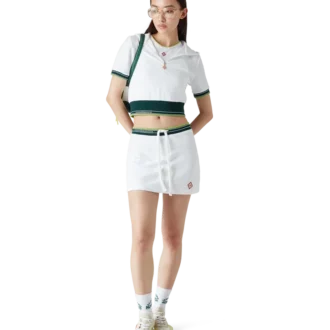 Textured Velour Tennis Cropped Hooded Top