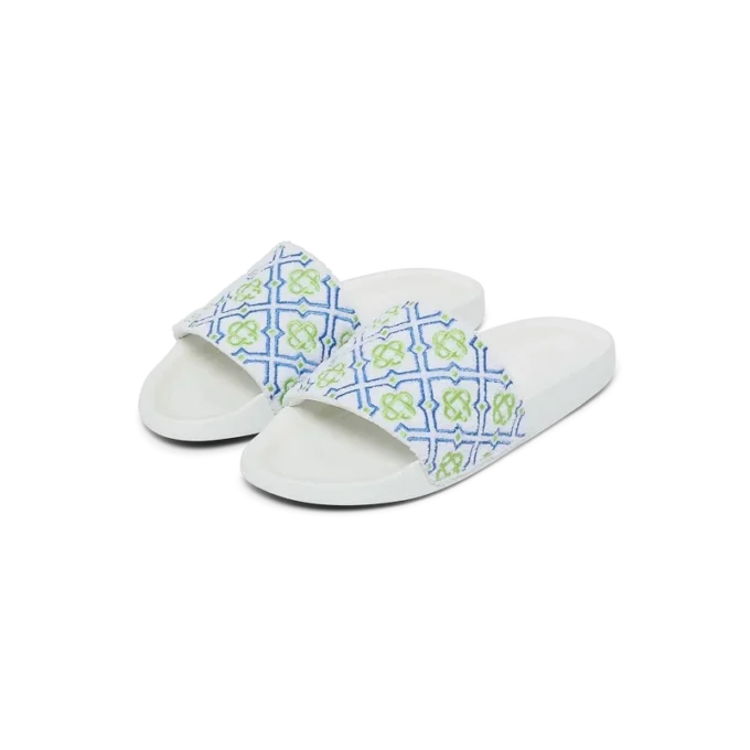 Womens White Monogram Pool Slides Womens White Monogram Pool Slides
