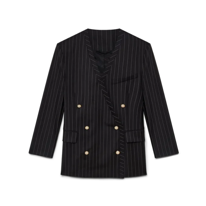 Wool Pinstripe Oversized Blazer