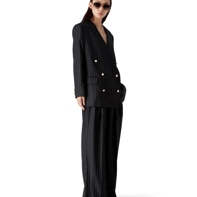 Wool Pinstripe Oversized Blazer