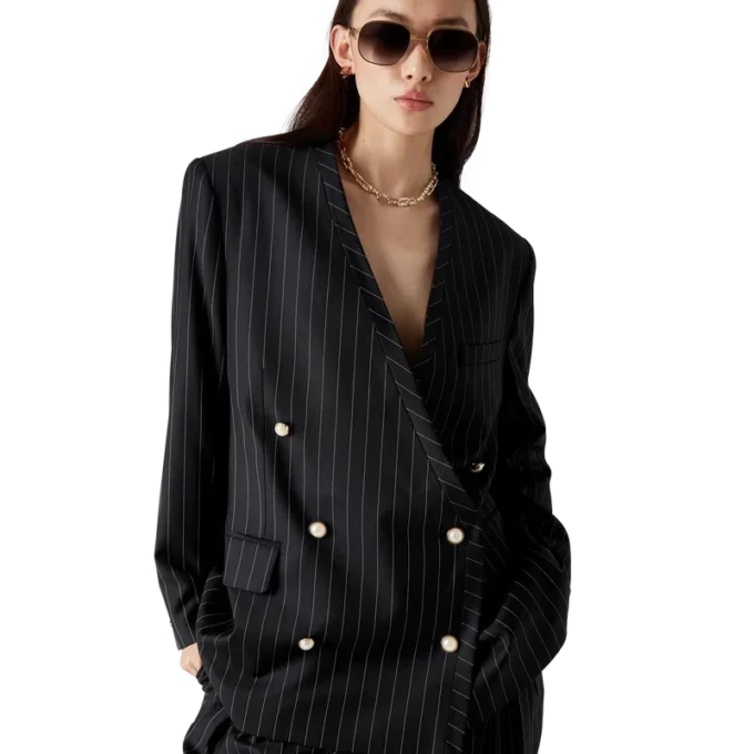 Wool Pinstripe Oversized Blazer