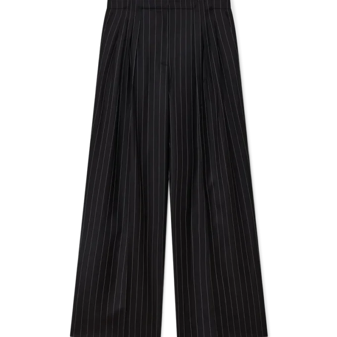 Wool Pinstripe Triple Pleat Tailored Trousers Wool Pinstripe Triple Pleat Tailored Trousers