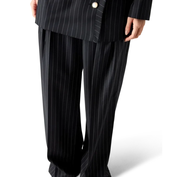 Wool Pinstripe Triple Pleat Tailored Trousers Wool Pinstripe Triple Pleat Tailored Trousers