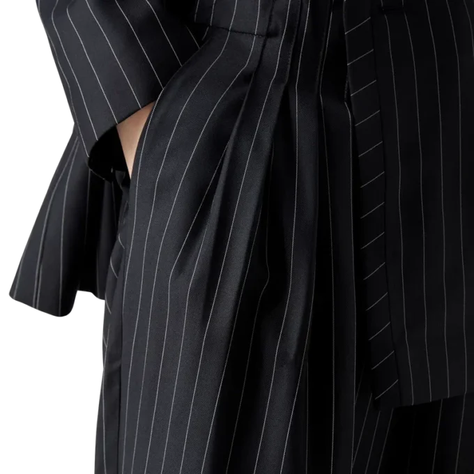 Wool Pinstripe Triple Pleat Tailored Trousers Wool Pinstripe Triple Pleat Tailored Trousers