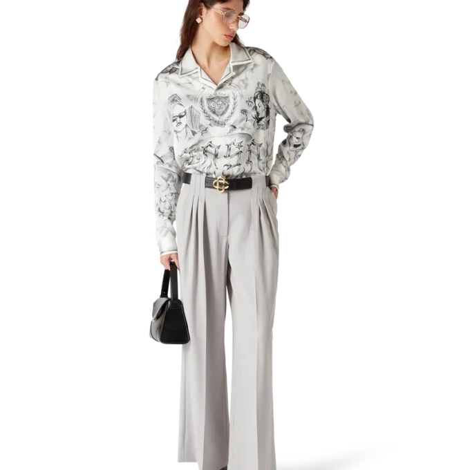 Wool Triple Pleat Tailored Trousers