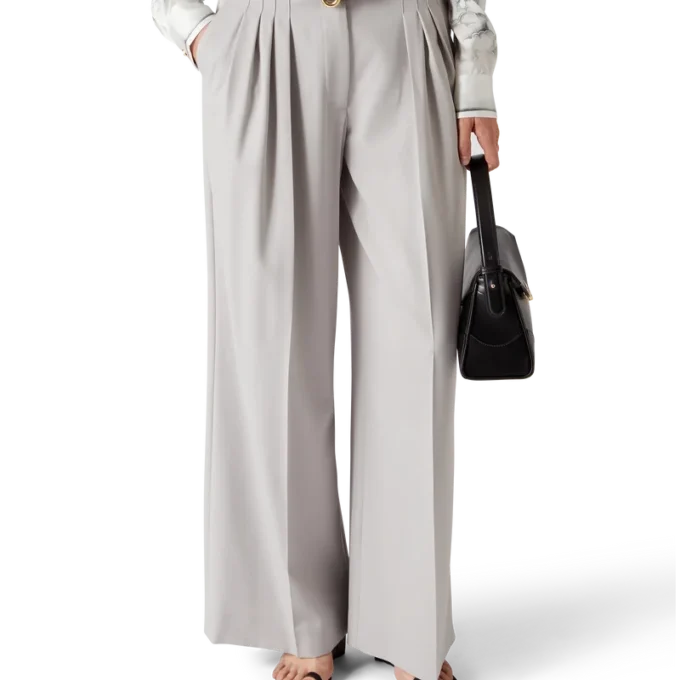 Wool Triple Pleat Tailored Trousers
