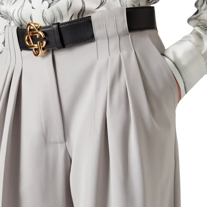 Wool Triple Pleat Tailored Trousers