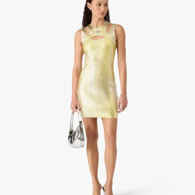 Yellow Foil Printed Mini Dress